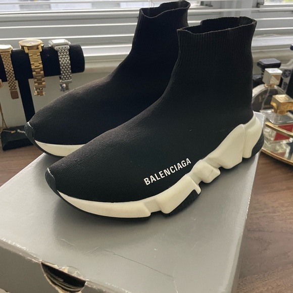 Balenciaga Black and White Sock Sneakers - Picture 1 of 8